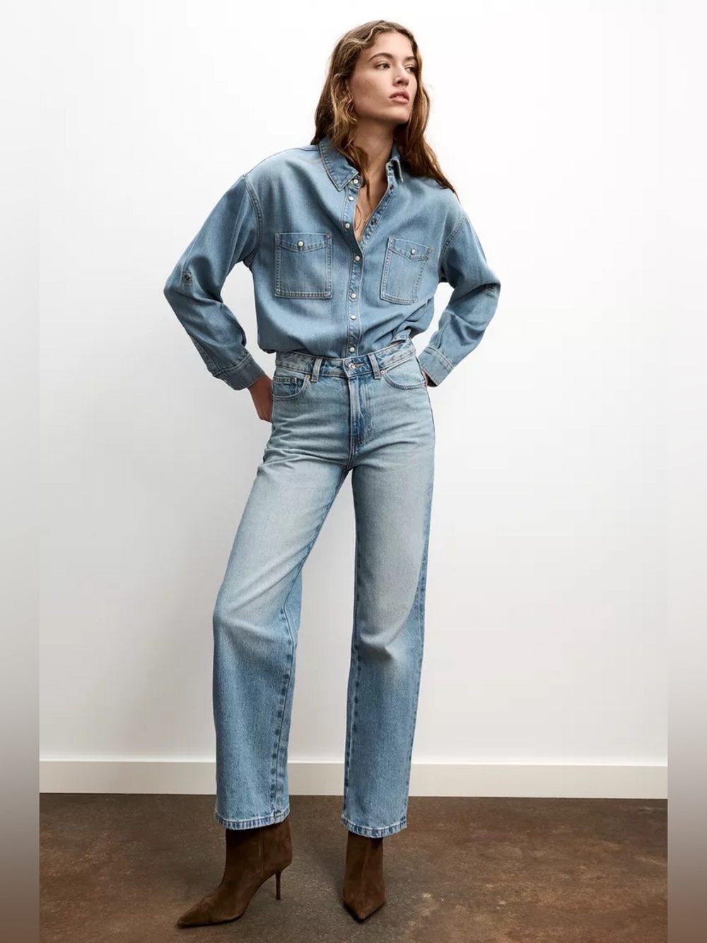 Zara High Waist Regular Leg Rigid Jeans - Mid-Blue - 0